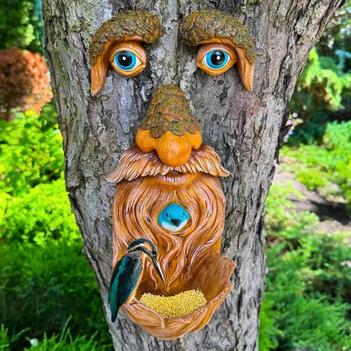 Miniatura 3 de Mood Lab Decoración de Caras de Árbol para Exteriores - Comedero para Pájaros del Hombre Viejo - Decoración de Jardín Tree Hugger - Estatuas de Arte