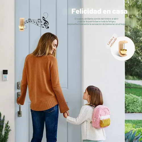 Miniatura 6 de Timbre de puerta magnético de 2 unidades - Campanas de viento de madera para apertura de puerta, alerta de entrada adhesiva inalámbrica con timbre