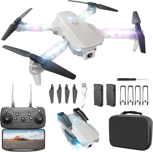 Drone con cámara 1080P HD - Mini drones FPV plegables con luces LED para adultos, niños y principiantes, juguetes y regalos, cuadricóptero RC con