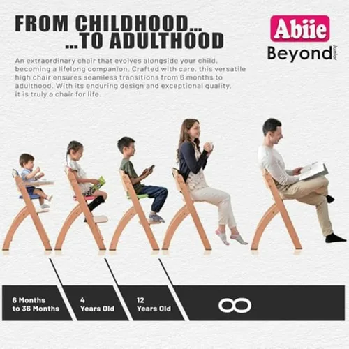 Miniatura 4 de Abiie Beyond Junior - Silla Alta de Madera con Bandeja - Silla Alta Ajustable y Convertible para Bebés y Niños Pequeños - 6 Meses a 250 Lb - Cojín