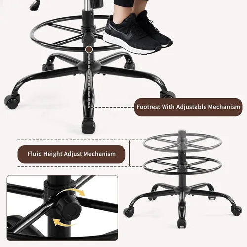 Miniatura 6 de Karl home Silla de dibujo ajustable en altura para escritorio de pie, silla de escritorio giratoria de oficina alta tapizada de poliuretano con Pu