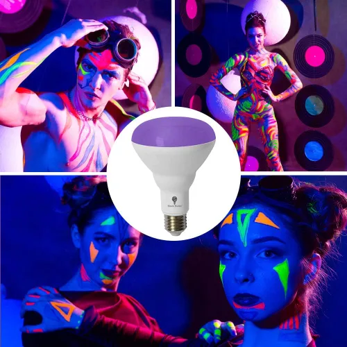 Miniatura 3 de BR30 - Paquete de 2 bombillas LED negras, 13 W (equivalente a 100 W) BR30 E26 para brillar en la oscuridad, nivel 385-400 nm, bombilla negra