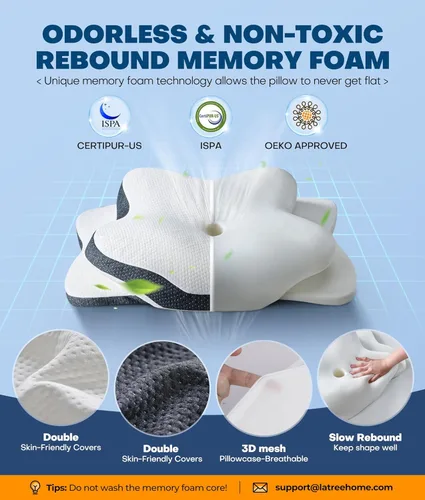 Miniatura 5 de Almohada cervical para el cuello 5X para aliviar el dolor, almohada ergonómica refrescante para dormir, almohadas de espuma viscoelástica