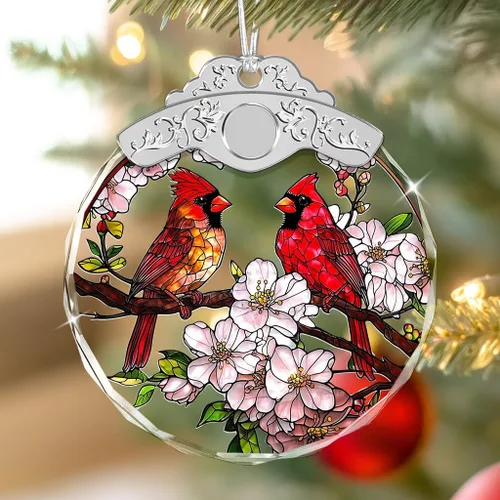 Miniatura 7 de Adornos de Navidad – Pájaros Cardenales y Flores Ornamento de Vidrio Emplomado – Decoración Navideña – Adornos para Árbol de Navidad – Regalos