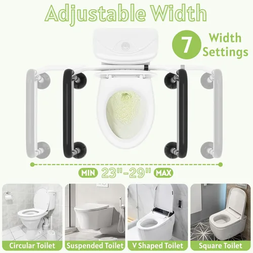 Miniatura 4 de Rieles de seguridad para inodoro para personas mayores, marco de seguridad médico ajustable y plegable, asas de inodoro resistentes para personas