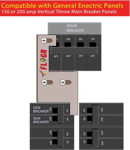 Miniatura 2 de Kit de enclavamiento de generador compatible con paneles GE General Electeric Vertical Main150 o 200 amperios. Espacio de 2 1/4 pulgadas entre