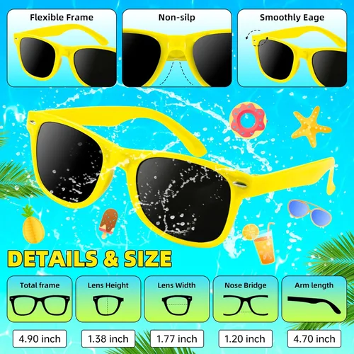 Miniatura 2 de 24 lentes de sol para niños a granel, recuerdos de fiesta para niños y niñas de 3 a 8 años, lentes de sol neón con protección UV400 para verano