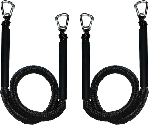 Black Bungee Dock Lines - Paquete de 2 con ganchos dobles y tubos flotantes - Cuerdas de barco resistentes para moto acuática, pontón, kayak, 4 pies