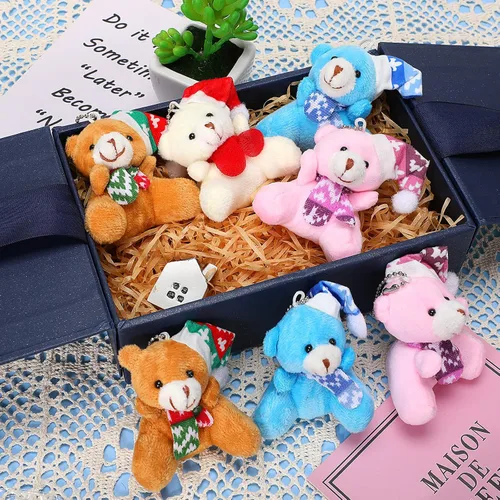Miniatura 4 de 12 piezas de mini oso de Navidad de 3.15 pulgadas, oso de peluche suave, juguete de animal de peluche, adorno lindo para árbol de Navidad, llavero