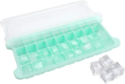 Miniatura 11 de Bandeja de cubitos de hielo, bandeja de hielo de silicona suave con tapa de polipropileno, bandejas flexibles para cubitos de hielo para congelador