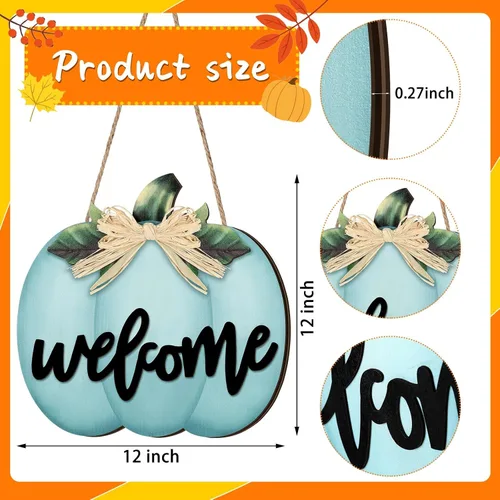 Miniatura 2 de Jetec Letrero de bienvenida de calabaza de otoño, colgante de puerta de Acción de Gracias, decoración de calabaza de madera, letrero colgante