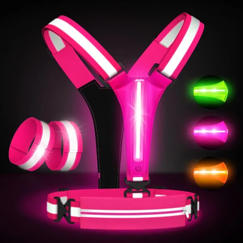 Miniatura 2 de Set de Chaleco Reflectante LED para Correr, Equipo de Correr Recargable por USB con Chaleco Iluminado para Corredores, Caminatas Nocturnas con Bolsa