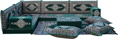 Miniatura 28 de arabicsofa Verde Juego de Asientos de Suelo Orientales Hechos a Mano – Sofá de Suelo Tradicional con Respaldo