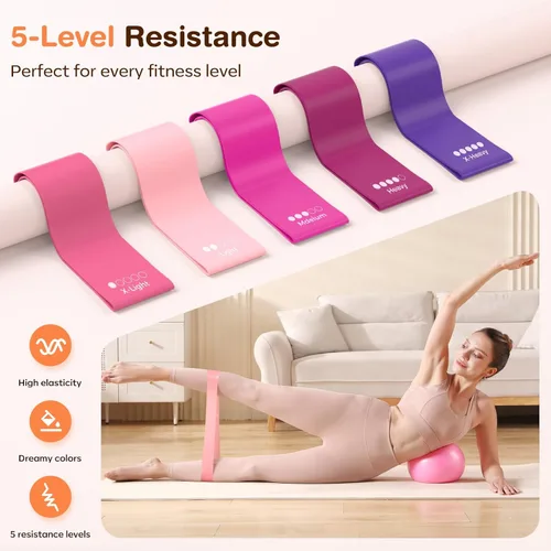 Miniatura 9 de Pilates Kit 13Pcs Home Pilates Essentials Workout Kit with 13" Ring, 10" Ball and Resistance Bands for Women at Home Pilates Equipment Set for Rosa