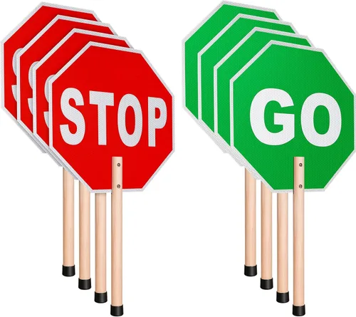 Taiyin Señal de marcha y parada con asa reflectante de advertencia de tráfico de 13 x 13 pulgadas, octágono, libre de óxido, de aluminio, con asa,