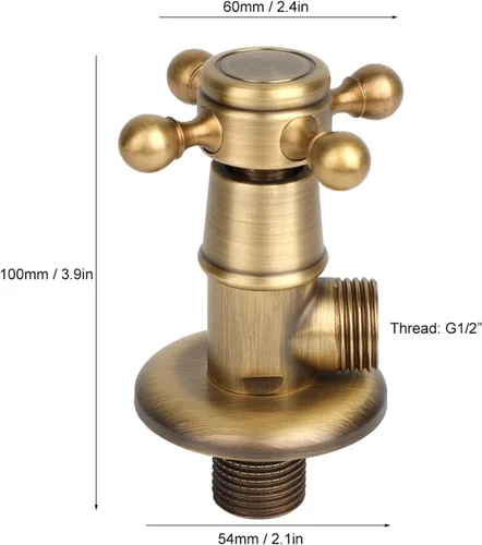 Miniatura 7 de Válvula de parada angular Válvula de triángulo de cobre Válvula de control de agua Grifo retro de fontanería para baño, cocina, balc