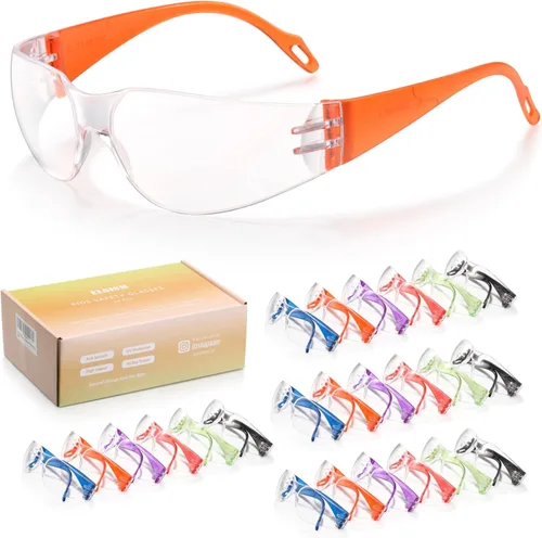 Paquete de 24 gafas de seguridad para niños en 6 colores, gafas de protección UV para niños, gafas protectoras resistentes a impactos y balística
