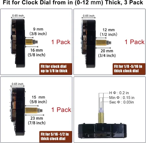 Miniatura 3 de EMOON Kit de reemplazo de mecanismo de reloj silencioso de 3 piezas, piezas de movimiento de reloj operadas por batería con 7 manecillas de reloj