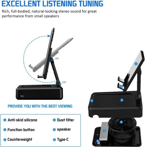 Miniatura 4 de Soporte para teléfono celular con altavoz Bluetooth inalámbrico compatible con iPhone/Samsung/iPad, soporte de teléfono de diseño antideslizante