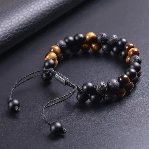 Miniatura 13 de DHQH Triple Protection Bracelet 8/10MM Hematite Black Agate Tigers Eye Stone Bracelet Crystal Jewelry Healing Bead Bracelets for Men Bring Luck