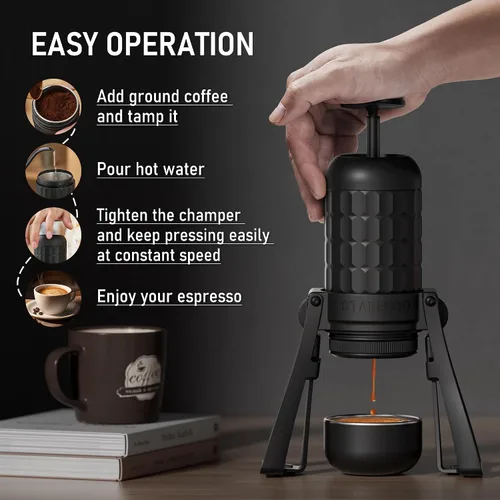 Miniatura 6 de STARESSO PLUS SP300 - Máquina de café espresso manual portátil, compatible con café molido y filtro presurizado, para uso en casa, viajes, camping