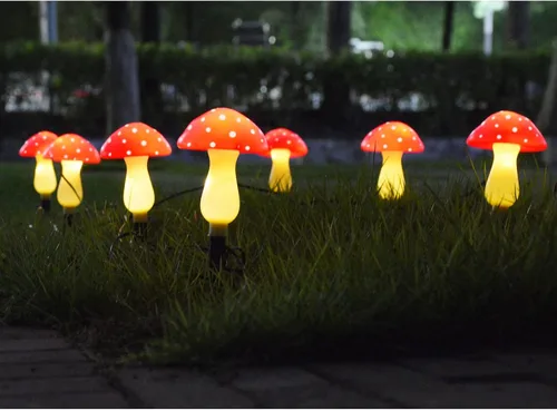 Miniatura 3 de Paquete de 8 luces solares de hongos rojos para decoración de jardín al aire libre