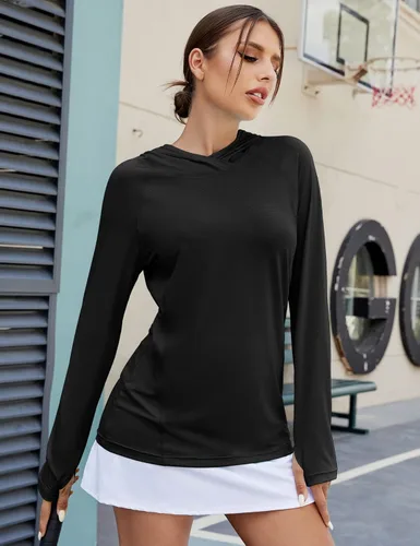 Miniatura 5 de LUYAA Sudadera con capucha para mujer, con protección solar UPF 50+, transpirable, elástica, de manga larga, para correr, entrenamiento al aire libre