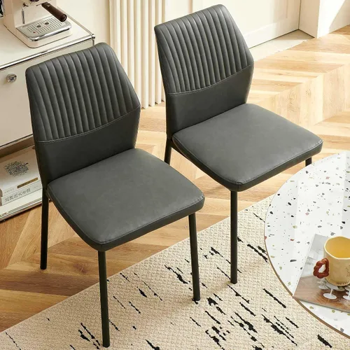 Miniatura 2 de Juego de 2 sillas de comedor modernas, de piel sintética, cómodas, tapizadas, para comedor, cocina, con patas de metal negro para sala de estar