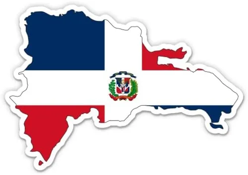 Bandera de República Dominicana con forma de país DR – Adhesivo de vinilo de 3 pulgadas – para coche, laptop, botella de agua, teléfono, calcomanía