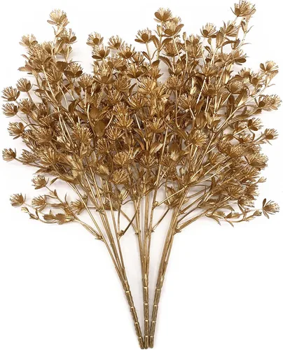 Miniatura 12 de CATTREE Plantas artificiales para decoración de Navidad, hierba de plástico dorado, hojas falsas, arbustos de simulación para interiores y Hojas