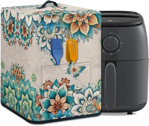 Miniatura 13 de Air Fryer Oven Dust Cover with Handle and Pocket, Easy Cleaning Electric Appliance Cover, Brown Flower Flor marrón (Brown Flower)