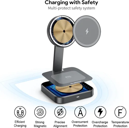 Miniatura 5 de Estación de carga inalámbrica magnética 2 en 1, soporte de cargador plegable para iPhone 17/16/15/14, almohadilla de carga AirPods, cargador