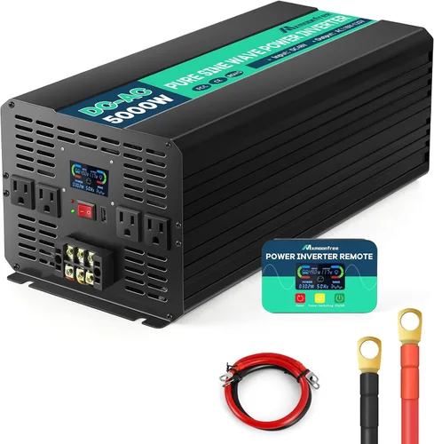 5000W 48V Inversor de Potencia de Onda Senoidal Pura 48V CC a 110V CA con Control Remoto Inalámbrico Pantalla LCD 4 Tomas de CA, 1 USB y Bloques de