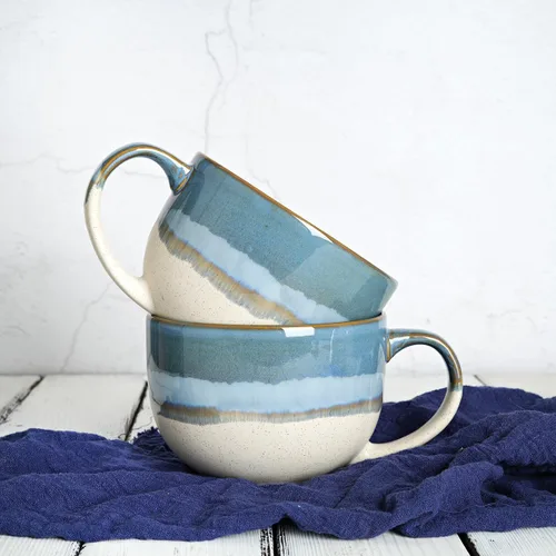 Miniatura 6 de Bosmarlin Juego de 2 tazas de café jumbo de cerámica, 23 onzas, tazones de sopa grandes con asas, aptos para lavavajillas y microondas (azul)