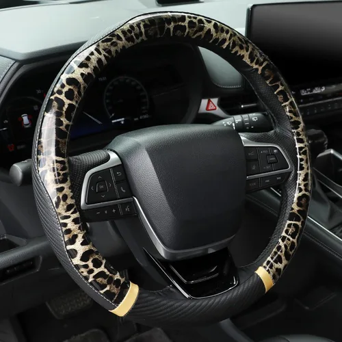Miniatura 7 de KAFEEK Funda para volante con estampado de leopardo de 15 pulgadas, piel de microfibra con patrón de guepardo para mujeres y niñas, interior de goma
