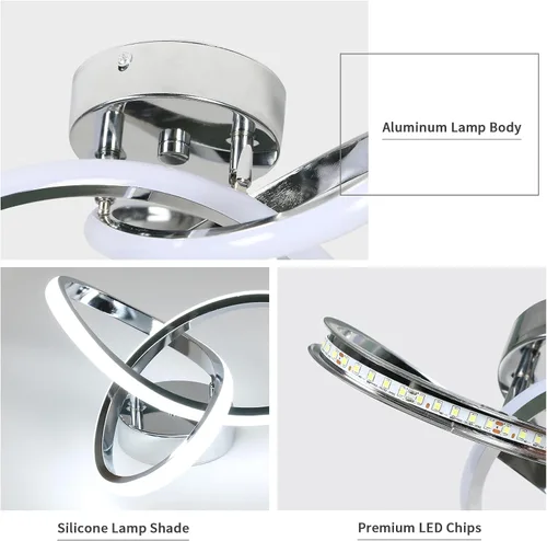 Miniatura 4 de Lámpara de Techo LED Moderna, Lámpara de Techo de 22W LED 6500K Blanco Frío Diseño Espiral para Pasillo de Corredor Balcón Cocina (Plateado)
