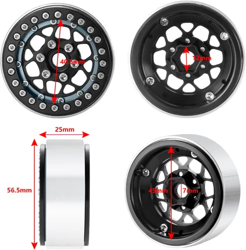 Miniatura 2 de Llantas Beadlock de 1.9 pulgadas, 4 unidades, juego de llantas de metal para 1/10 Axial Scx10 TRX-4 D90 CC01 90034 RC Crawler Car (negro y titanio)