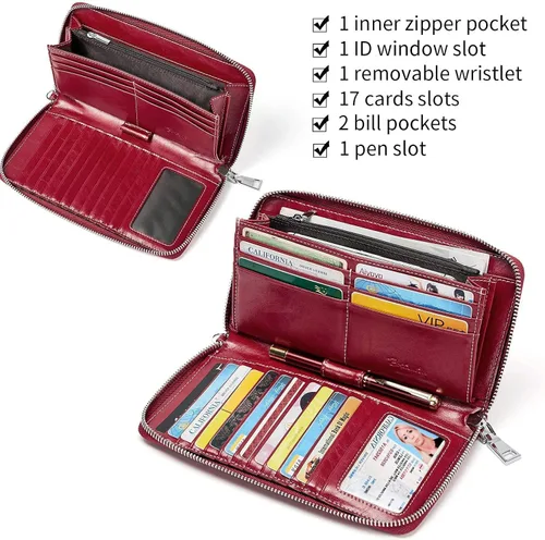 Miniatura 7 de BOSTANTEN - Bolsos de piel para mujer, con cierre RFID, cierre de cremallera, tarjetero para teléfono