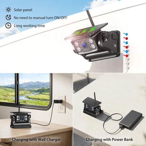 Miniatura 2 de Sistema de cámara de respaldo inalámbrica solar magnética, monitor HD 1080P de 7" con cámara de visión trasera para RV/remolque/quinta rueda/camper