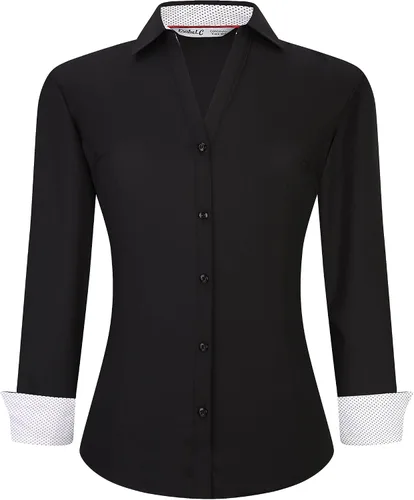 Miniatura 25 de Esabel.C Camisas de manga larga con botones para mujer, ajuste regular, blusa de trabajo elástica