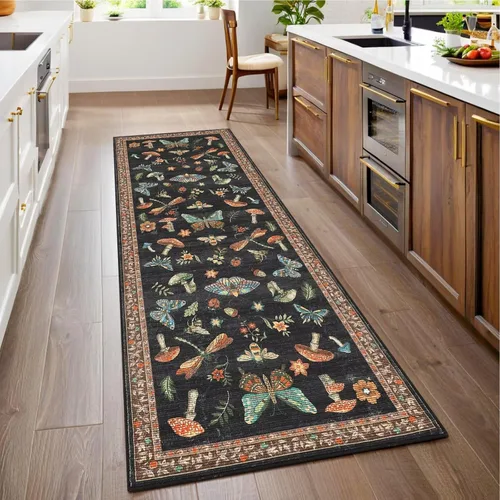 Miniatura 50 de ROYHOME - Alfombra con diseño de hongos e insectos, para pasillos, cocina o baño, antideslizante, lavable, suave, larga, 2 x 6, beige