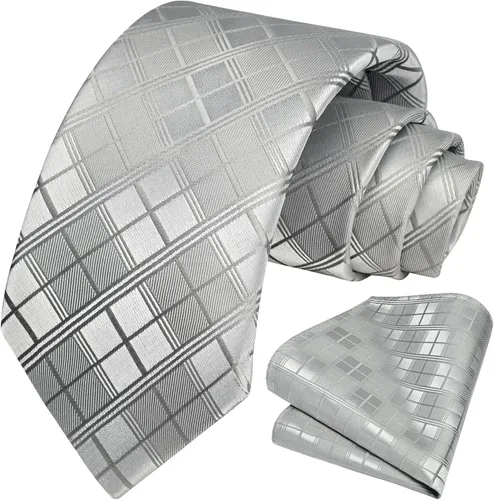 Miniatura 342 de HISDERN Conjunto de corbata a cuadros a cuadros pañuelo tejido clásico formal para hombre corbata y bolsillo cuadrado