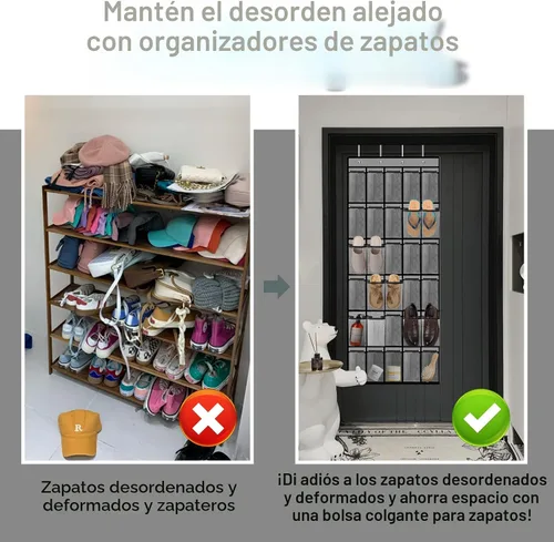Miniatura 7 de Kotkn Organizador de zapatos sobre la puerta con 30 bolsillos de malla transpirable, almacenamiento de armario de gran capacidad para hombres y Gris