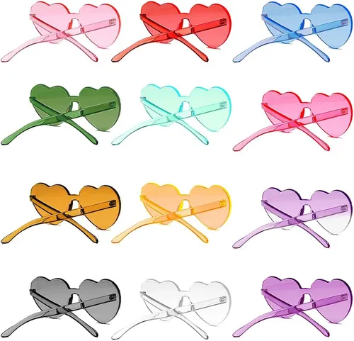 Gafas de sol sin montura en forma de corazón, gafas de sol geniales para despedida de soltero, paquete de 12 gafas de sol coloridas