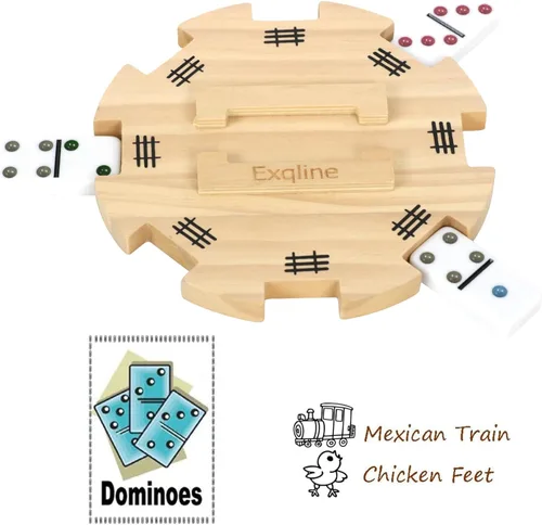 Miniatura 2 de Exqline Cubo de madera para dominó de tren mexicano con fondo de fieltro Centro de mesa de tren mexicano hecho de pino superior