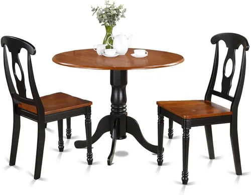 Miniatura 10 de East West Furniture DLKE3-BCH-LC - Juego de mesa de comedor moderno de 3 piezas que contiene una mesa redonda de madera con gotas y 2 sillas
