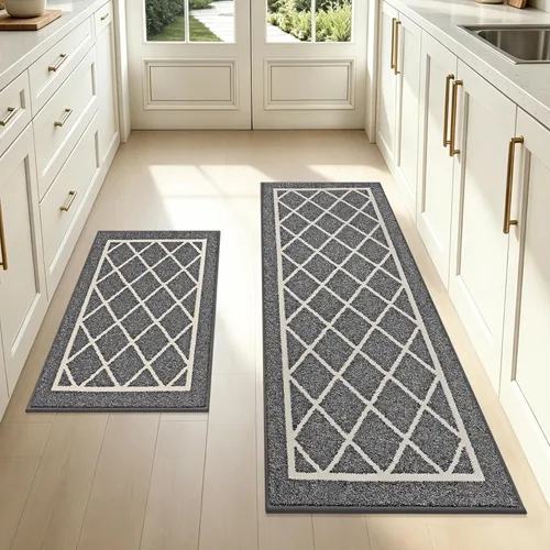 Miniatura 12 de BEQHAUSE - Alfombras de cocina antideslizantes para piso 2 piezas Alfombras de cocina y tapetes antideslizantes lavables Alfombra de cocina