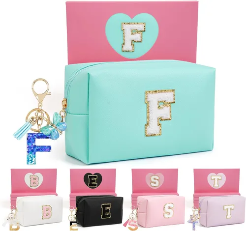 Miniatura 44 de AIBFRID 2 piezas de bolsas de maquillaje iniciales para mujeres, regalos de cumpleaños para niñas de 4 5 6 7 8 9 10 11 12 años, bolsas de cosméticos