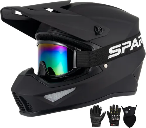 Miniatura 13 de Casco para jóvenes y niños de motocross, casco para adultos de ATV y bicicleta de tierra con gafas, guantes y máscara, casco de motocicleta de cara