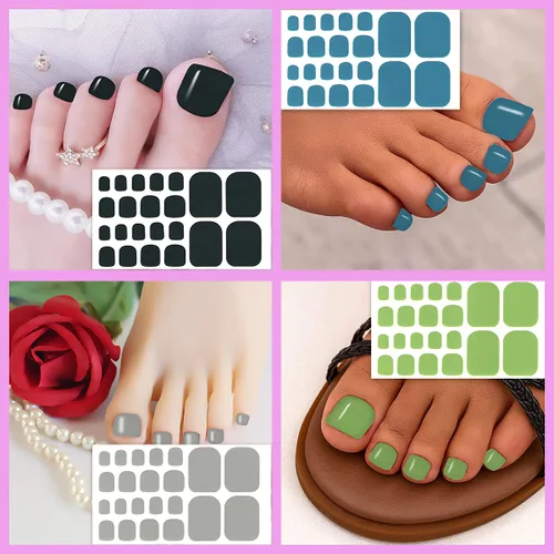 Miniatura 6 de 20 hojas de tiras de esmalte de uñas de los pies para mujer, calcomanías de color sólido para uñas de los pies, envolturas completas para niñas